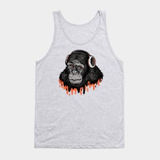 Cool Cartoon Gorilla with Headphones and Drip Tank Top